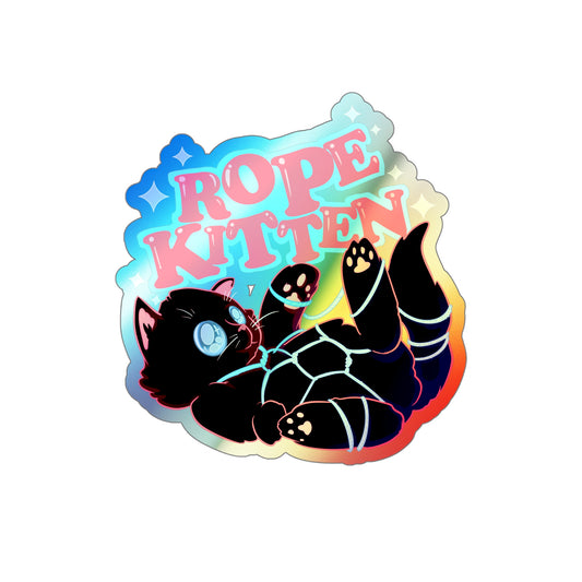 Rope Kitten Holographic Die-cut Stickers