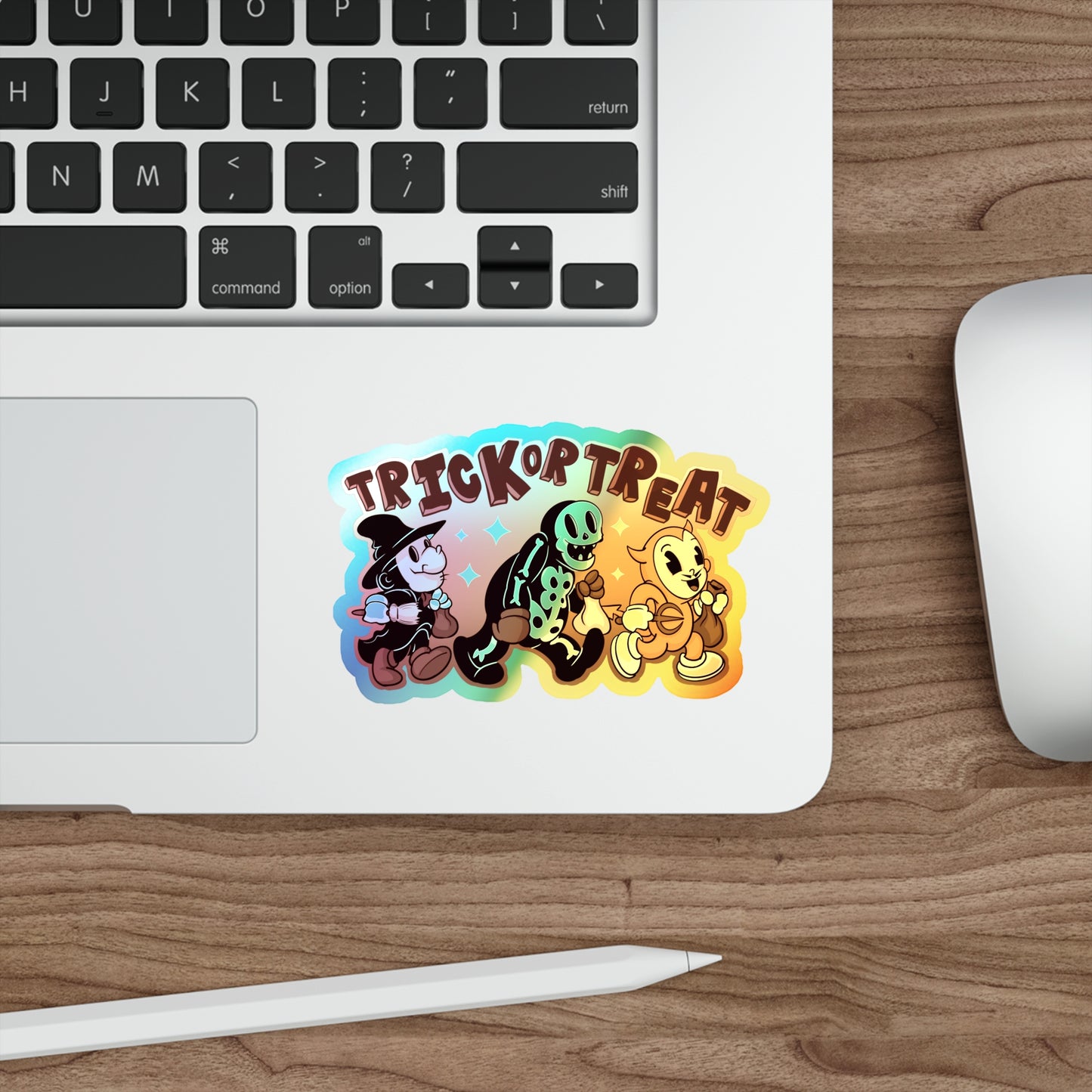 Rubber Hose Trick Or Treat Holographic Die-cut Stickers