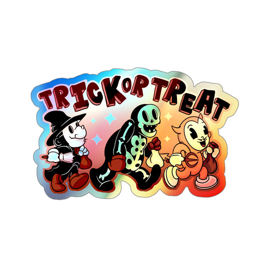 Rubber Hose Trick Or Treat Holographic Die-cut Stickers