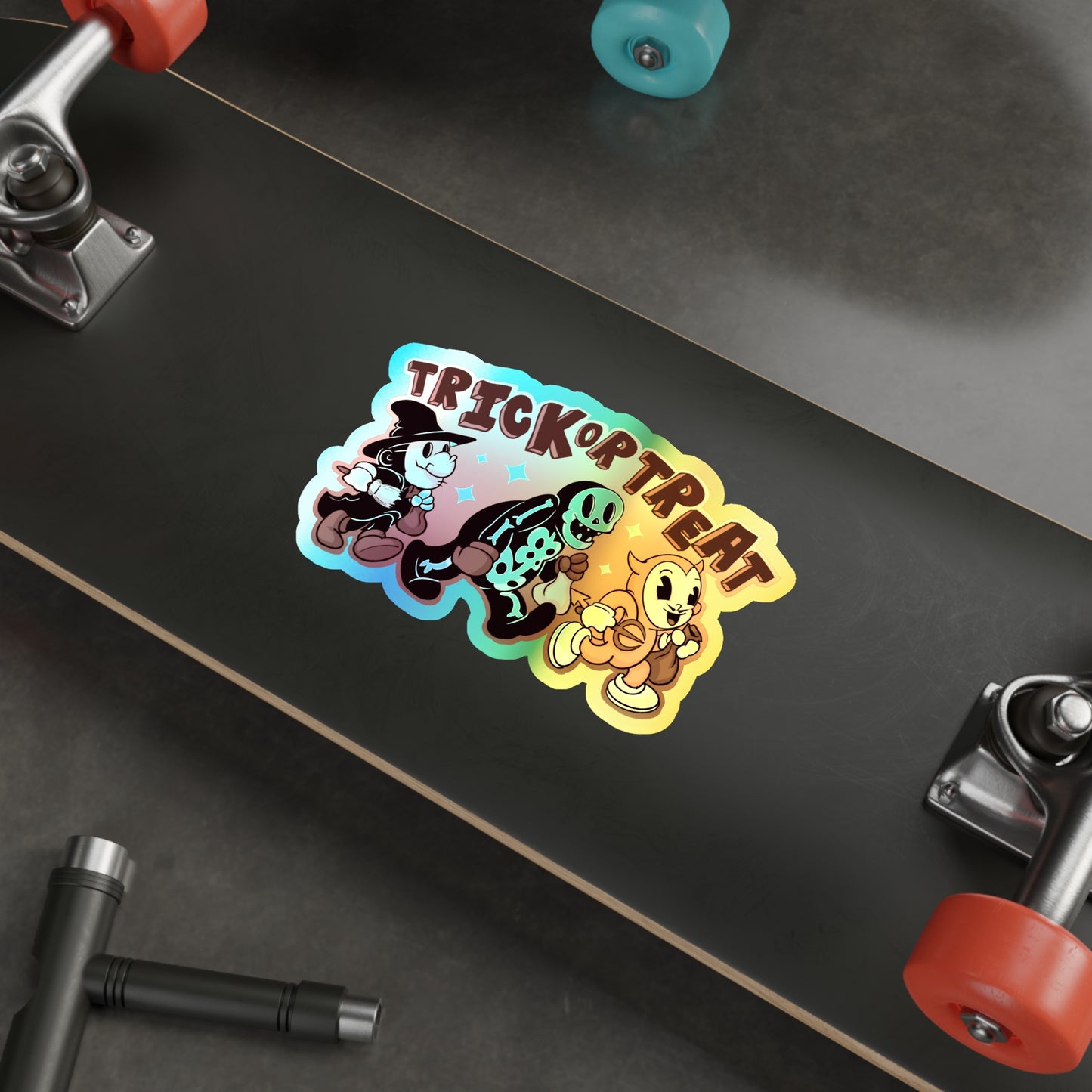 Rubber Hose Trick Or Treat Holographic Die-cut Stickers
