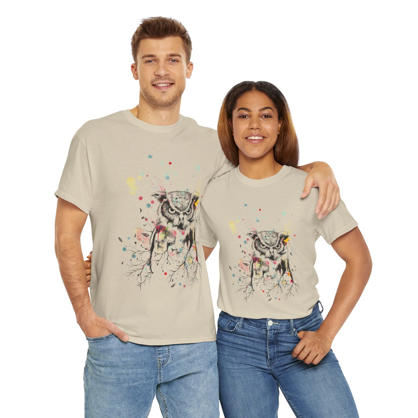 Owl Watercolor Unisex Heavy Cotton Tee