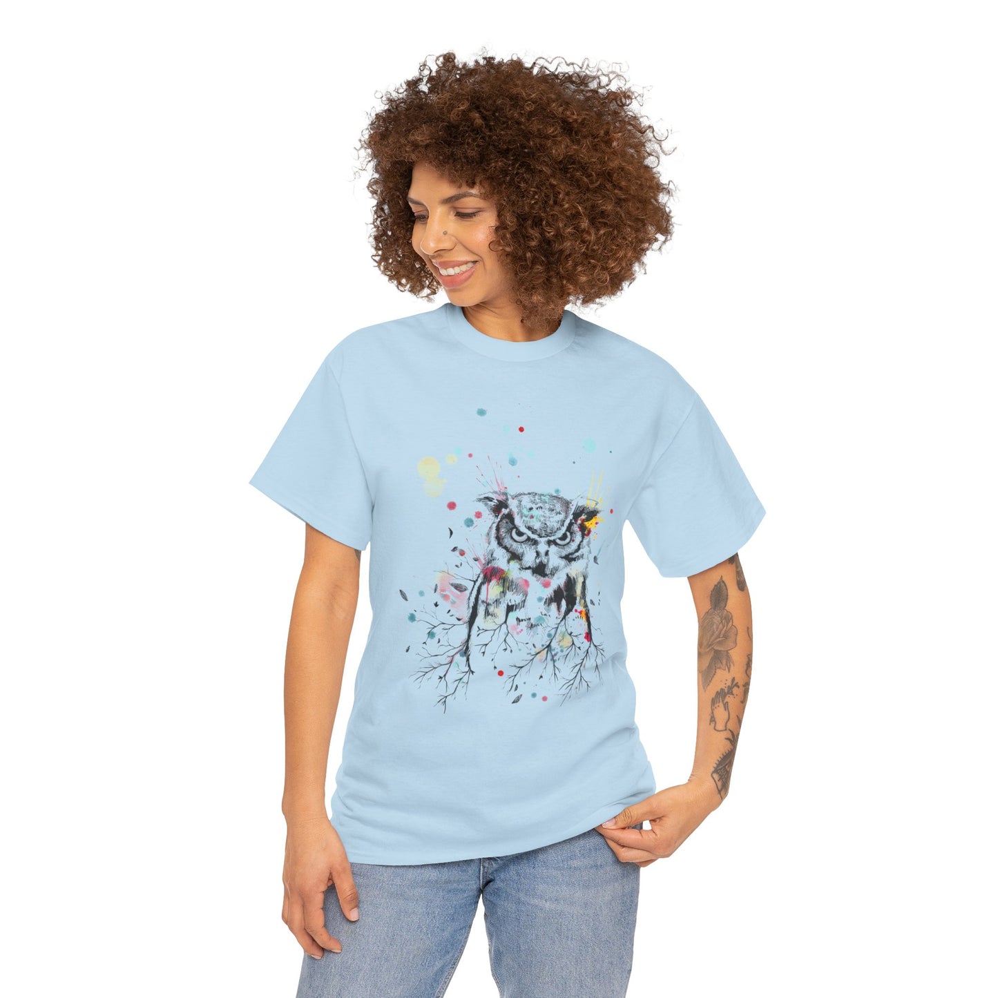 Owl Watercolor Unisex Heavy Cotton Tee