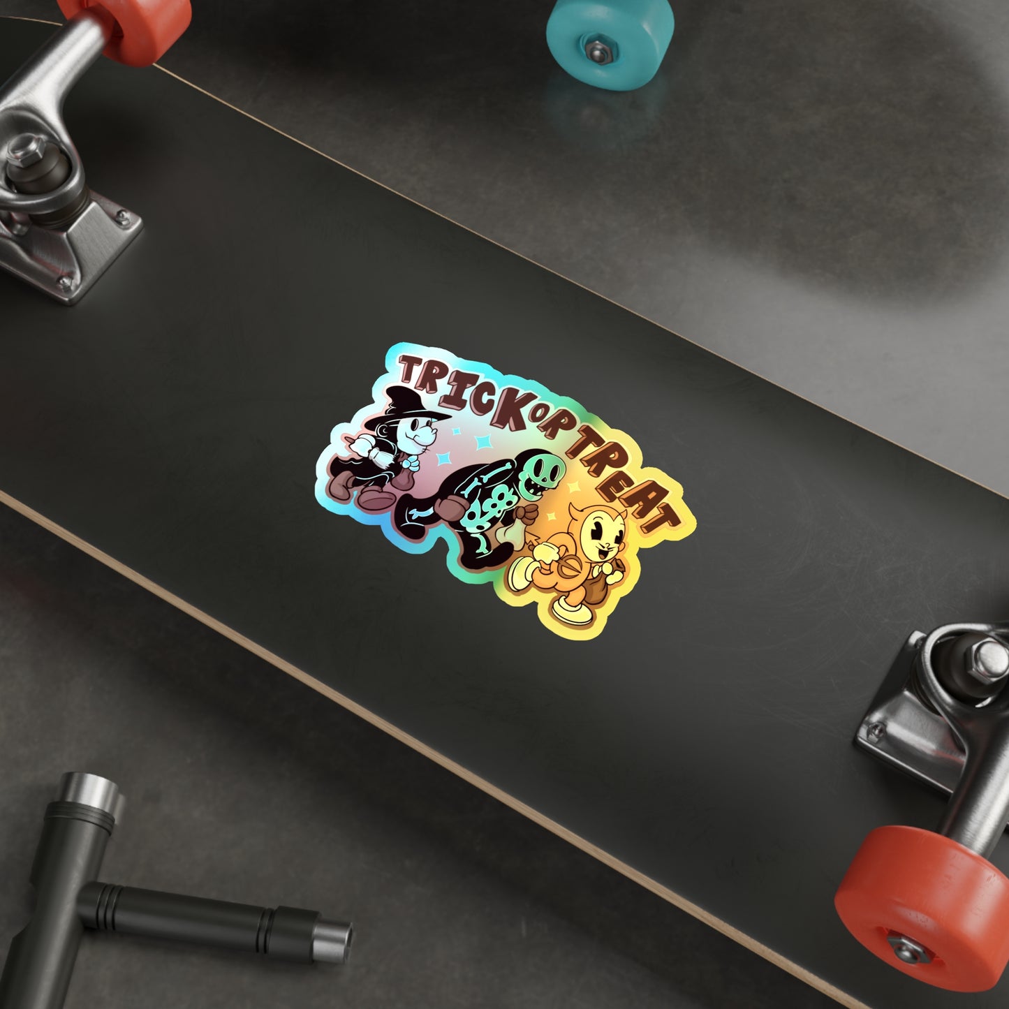 Rubber Hose Trick Or Treat Holographic Die-cut Stickers
