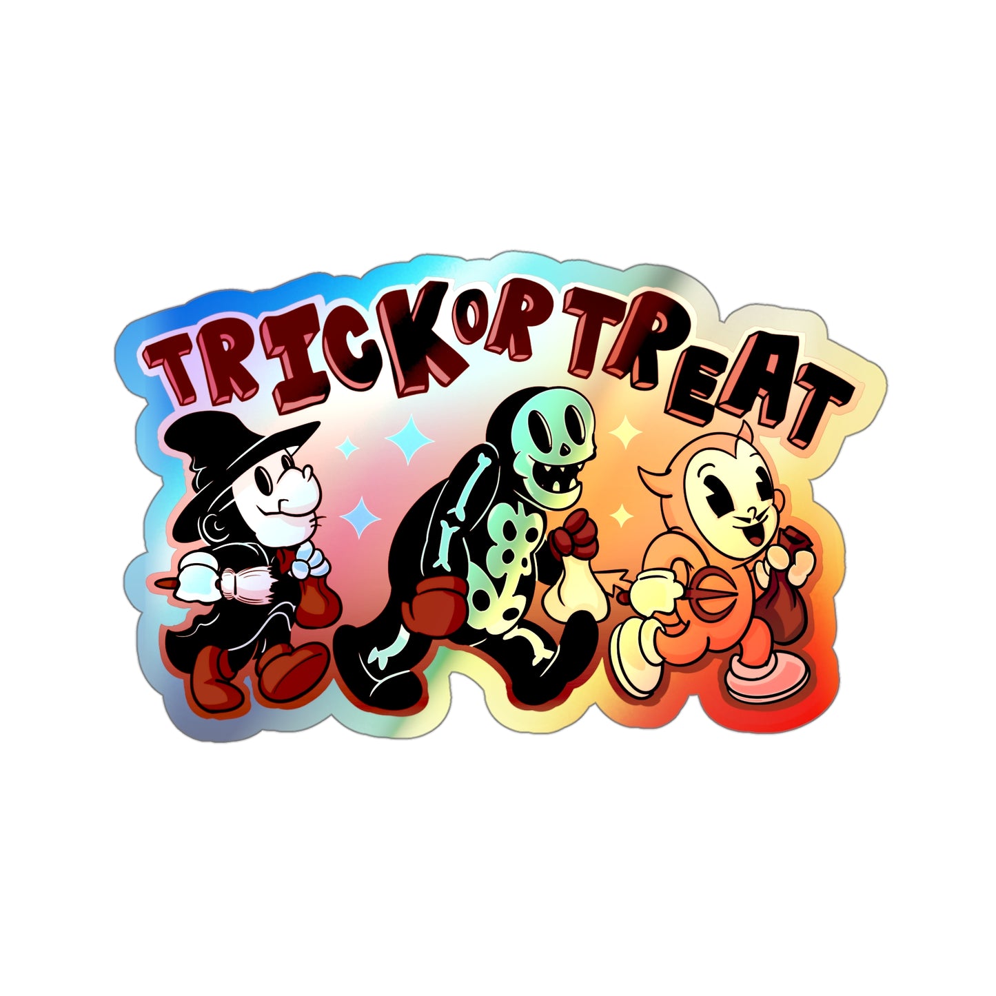 Rubber Hose Trick Or Treat Holographic Die-cut Stickers
