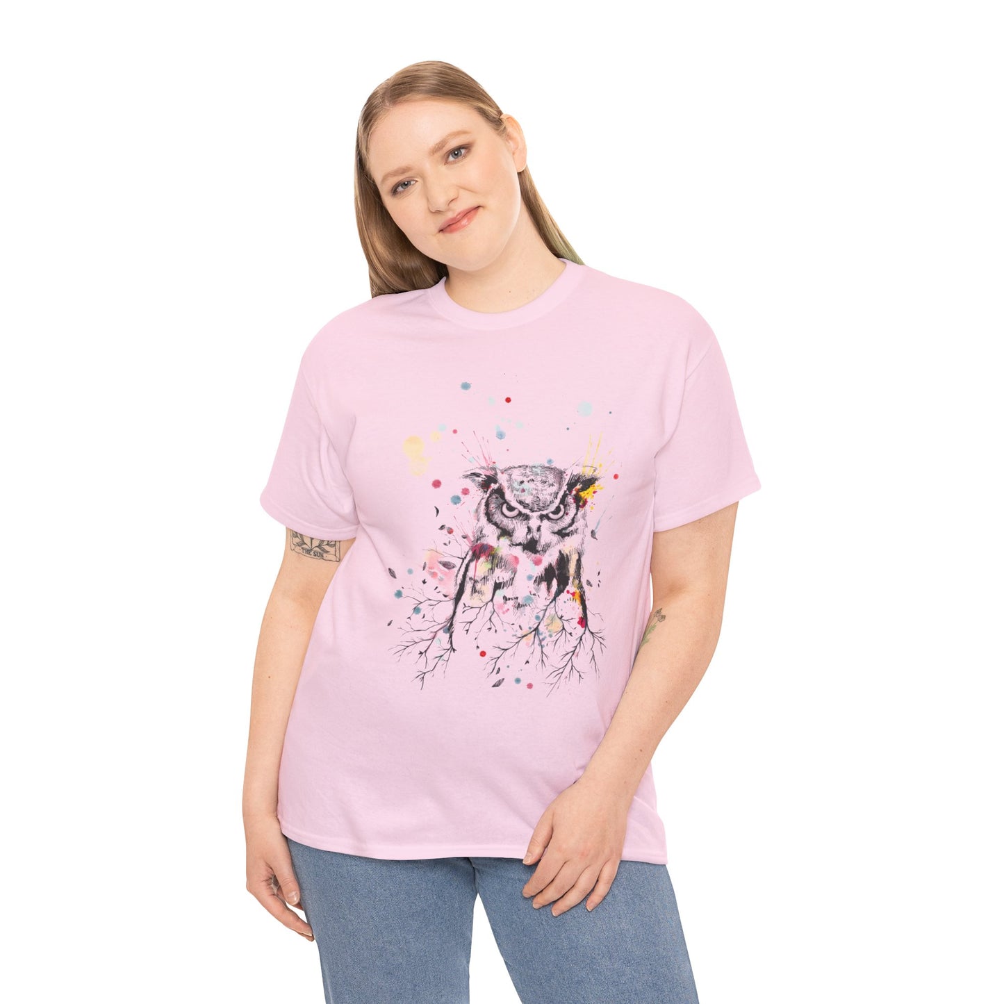 Owl Watercolor Unisex Heavy Cotton Tee