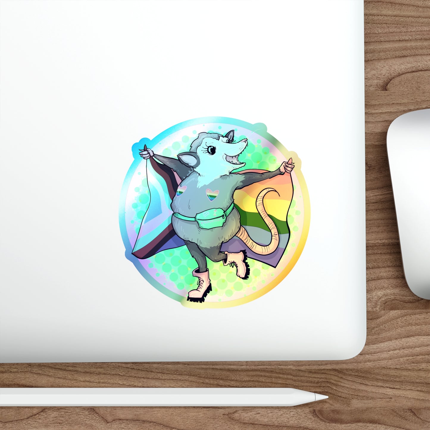 Pride Opossum Holographic Die-cut Stickers