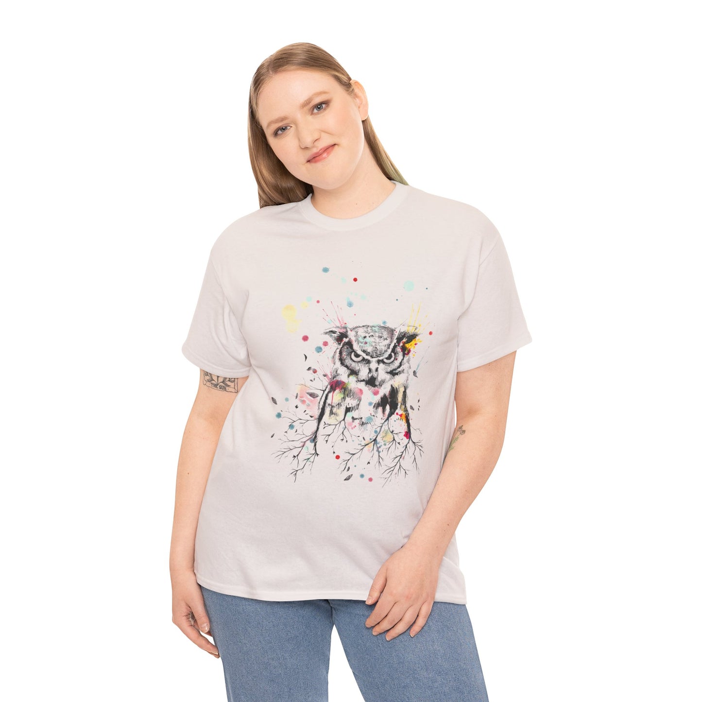 Owl Watercolor Unisex Heavy Cotton Tee