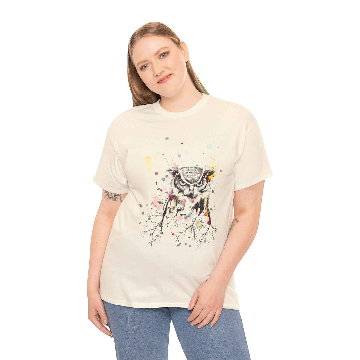 Owl Watercolor Unisex Heavy Cotton Tee