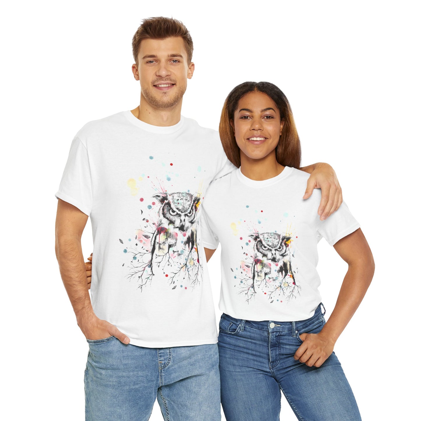 Owl Watercolor Unisex Heavy Cotton Tee