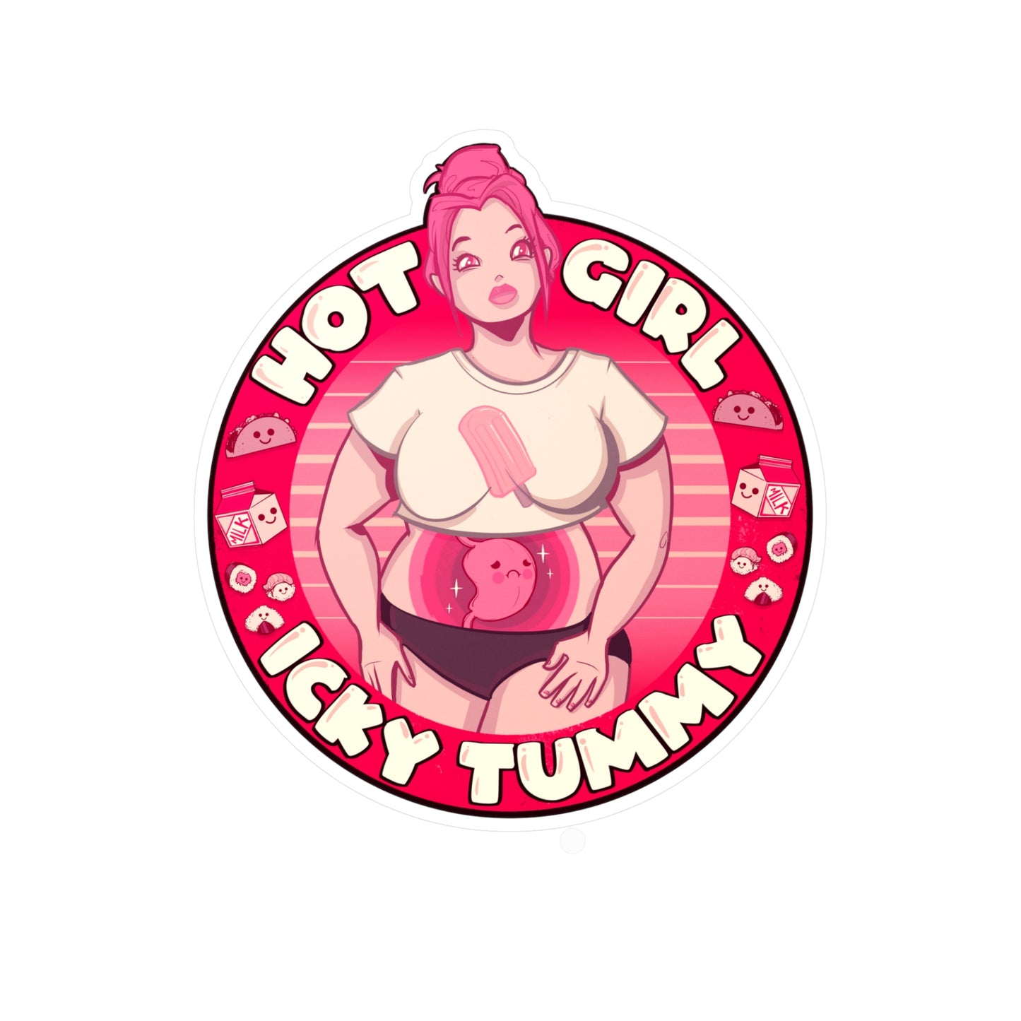 Hot Girl Icky Tummy Kiss-Cut Vinyl Decal