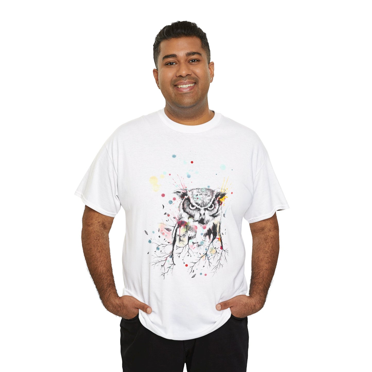 Owl Watercolor Unisex Heavy Cotton Tee