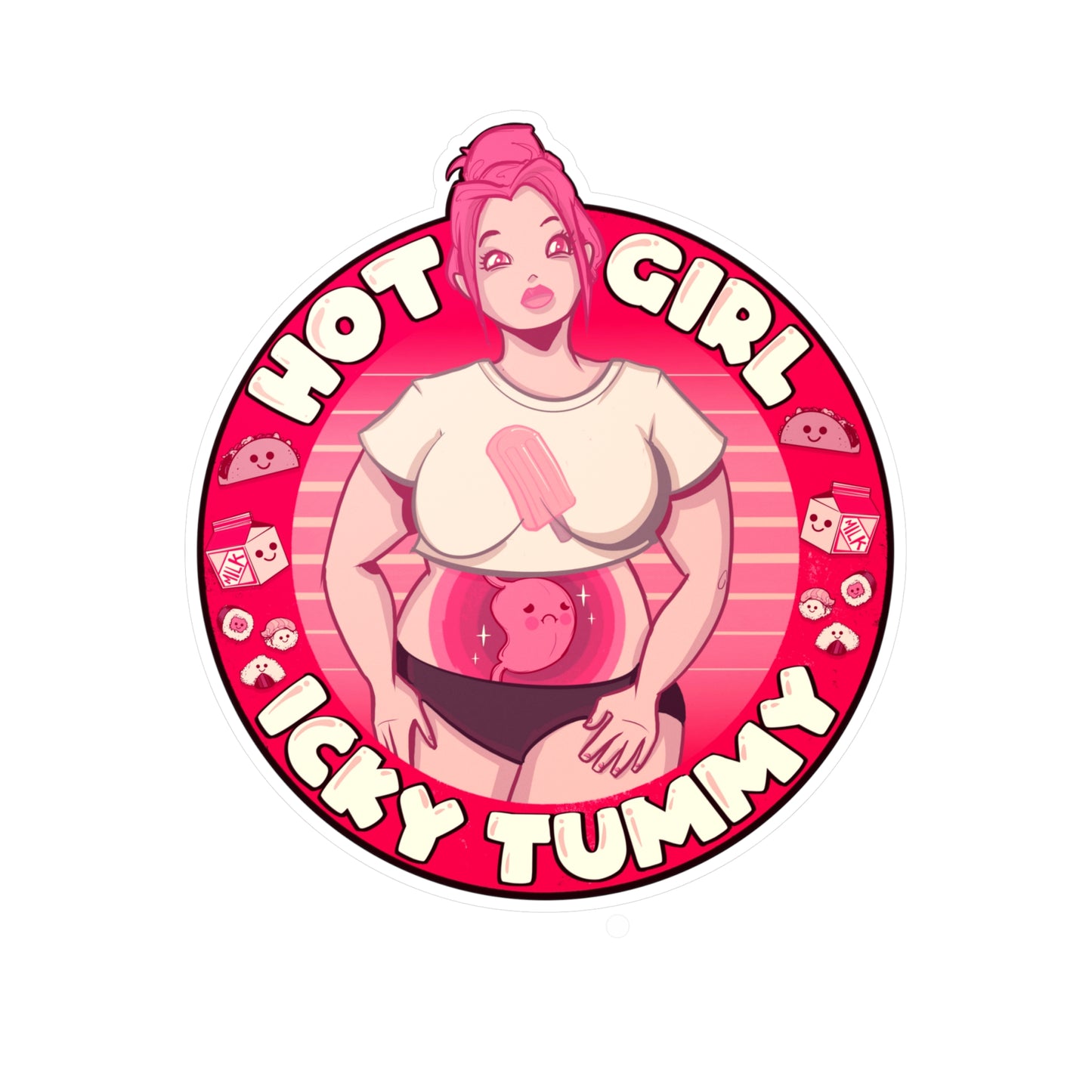 Hot Girl Icky Tummy Kiss-Cut Vinyl Decal