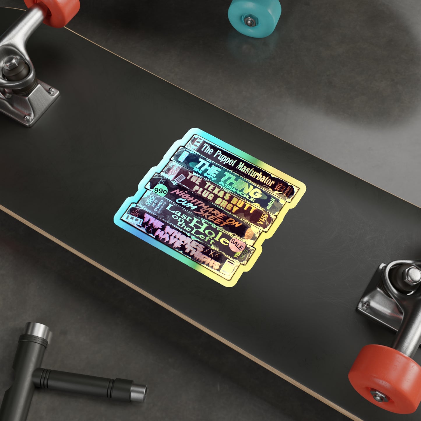 Adult Horror VHS Holographic Die-cut Stickers