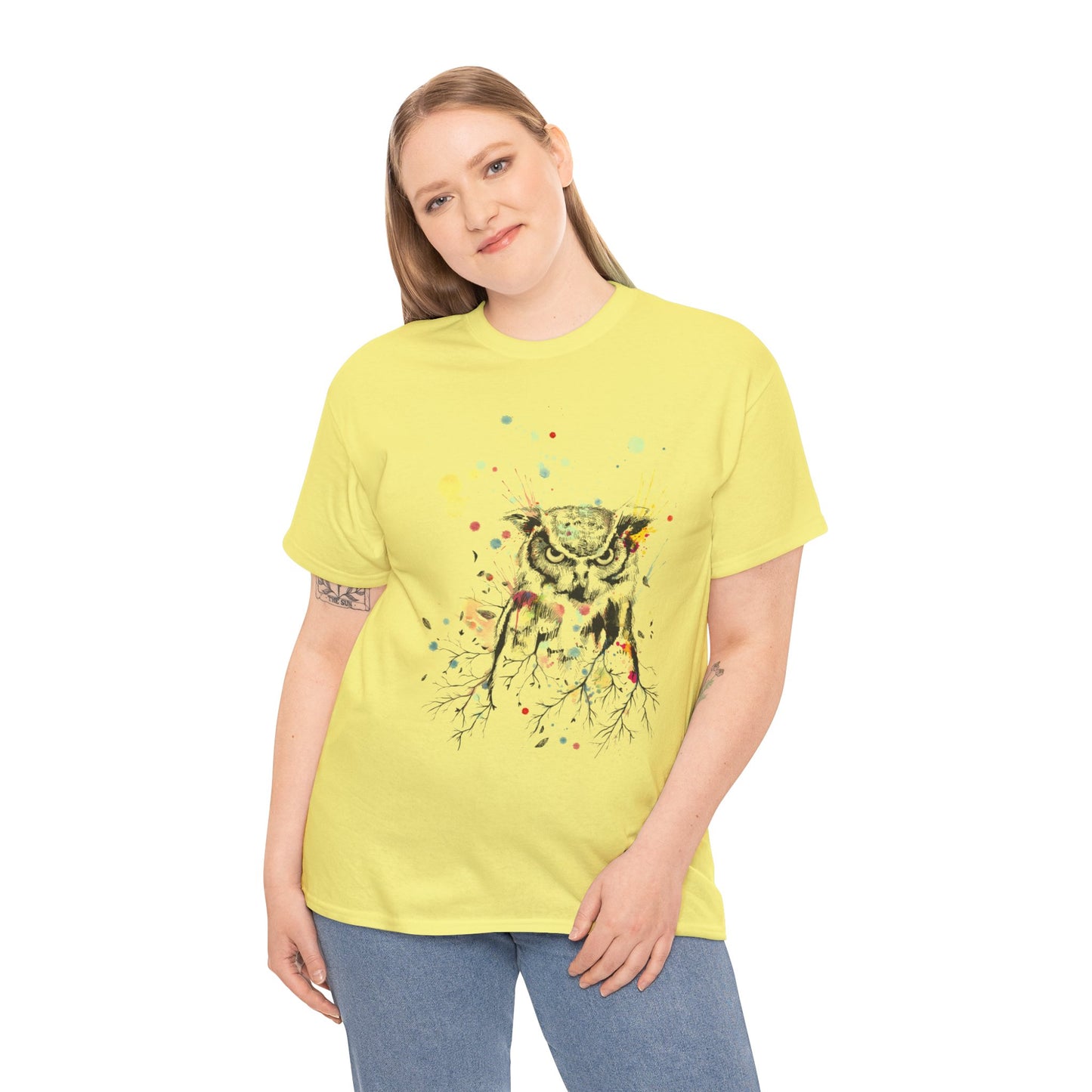 Owl Watercolor Unisex Heavy Cotton Tee