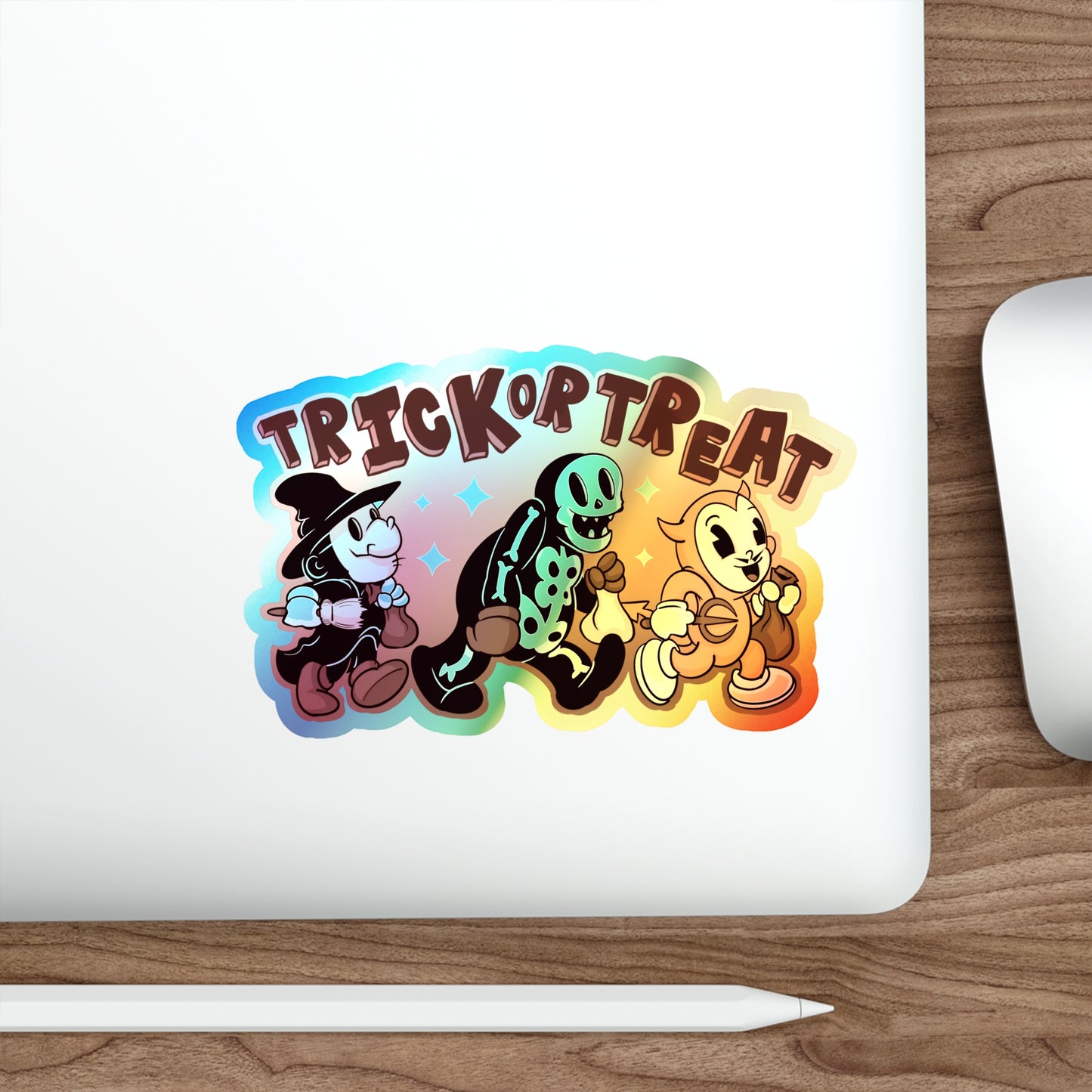 Rubber Hose Trick Or Treat Holographic Die-cut Stickers