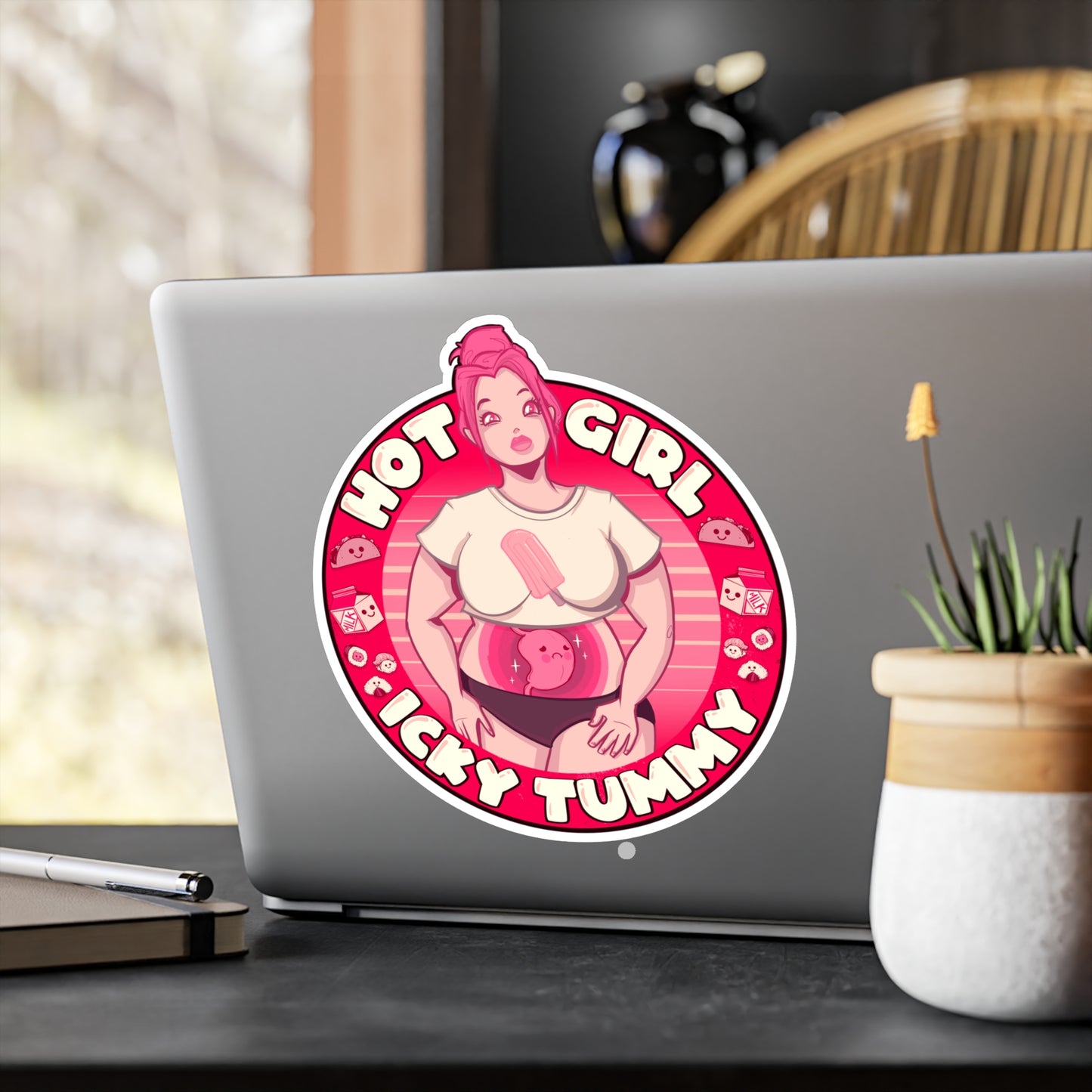 Hot Girl Icky Tummy Kiss-Cut Vinyl Decal