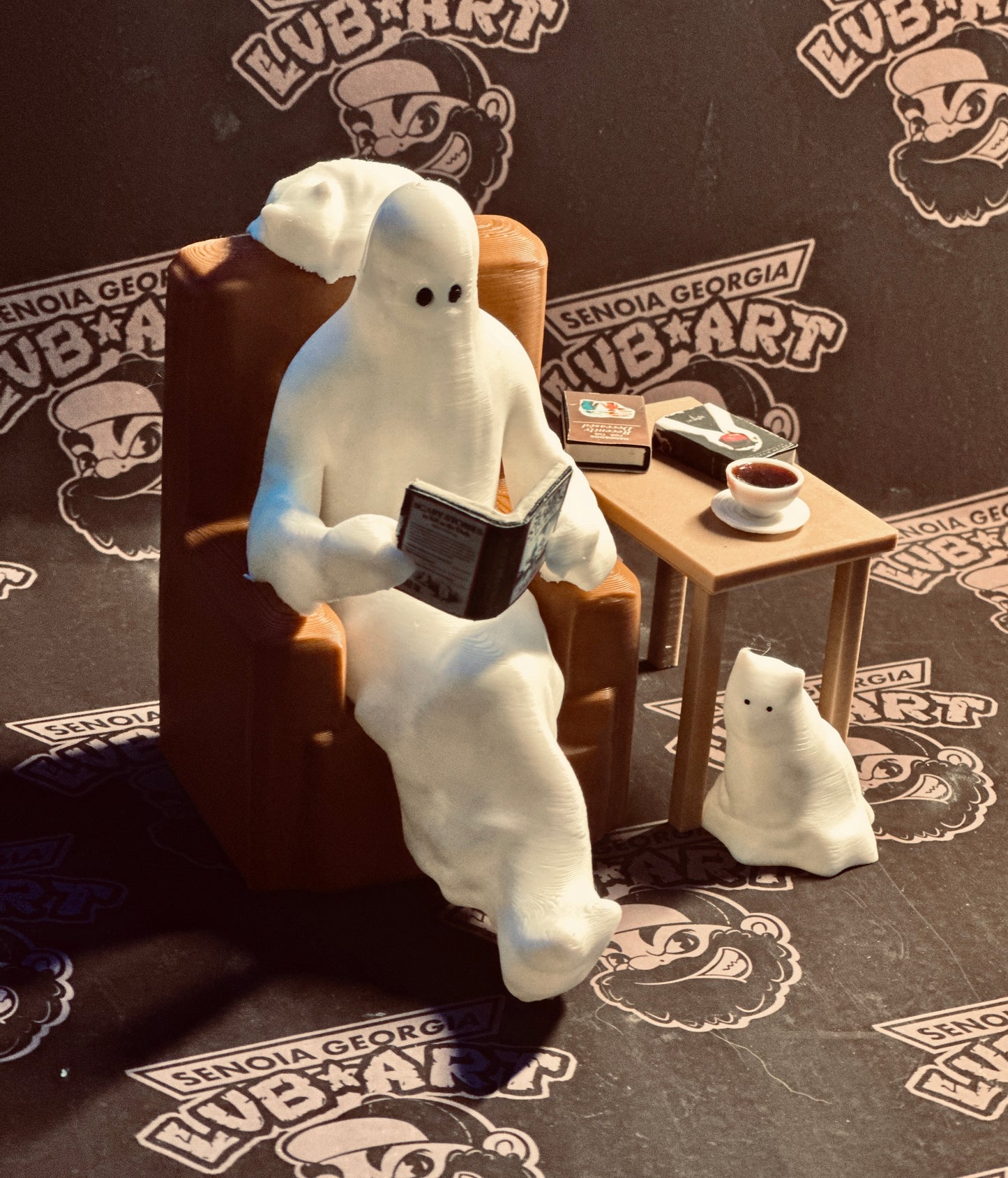 Happy Afterlife Reading Ghost & Cats 3D Printed Figure