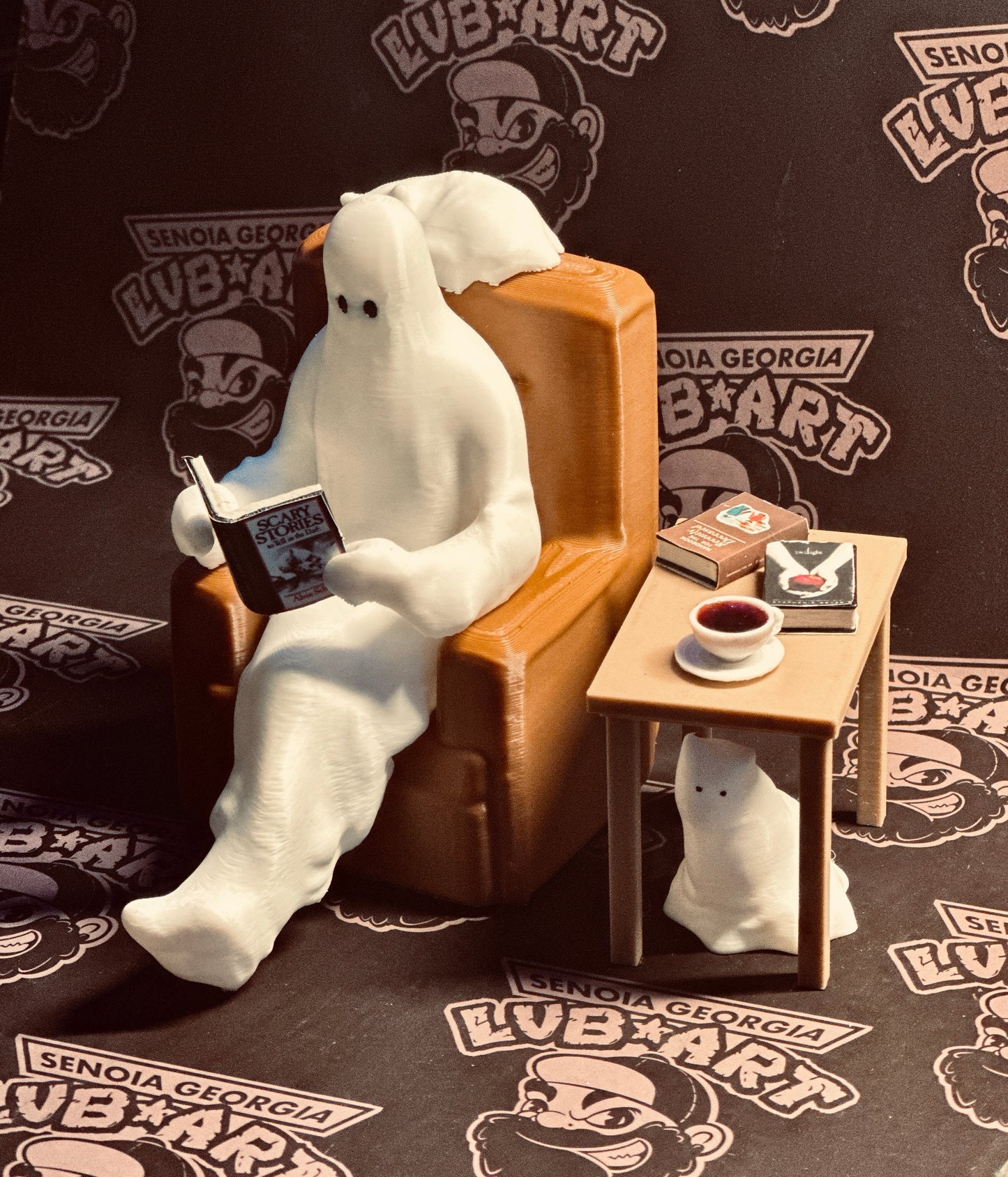 Happy Afterlife Reading Ghost & Cats 3D Printed Figure