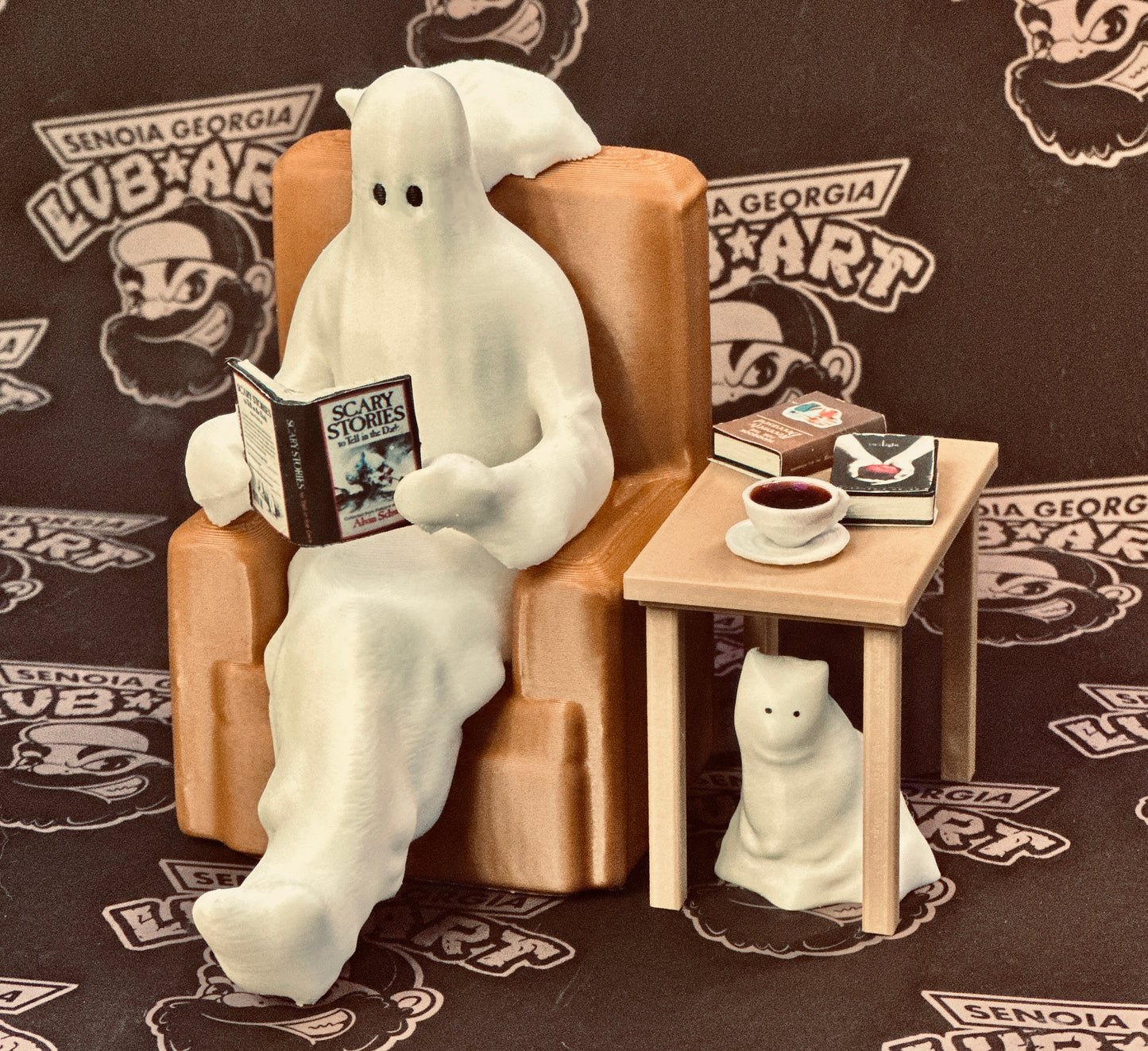 Happy Afterlife Reading Ghost & Cats 3D Printed Figure