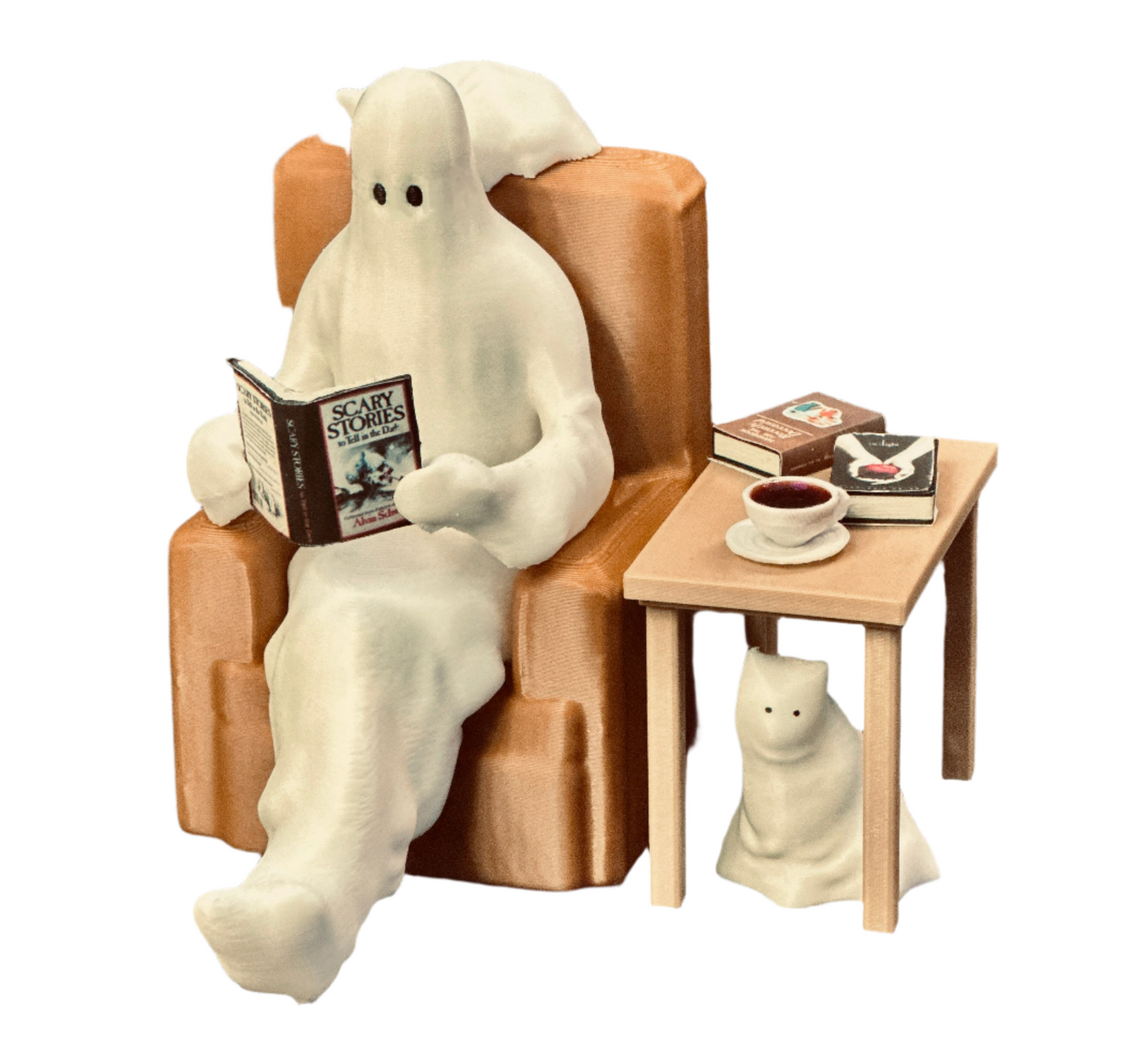 Happy Afterlife Reading Ghost & Cats 3D Printed Figure