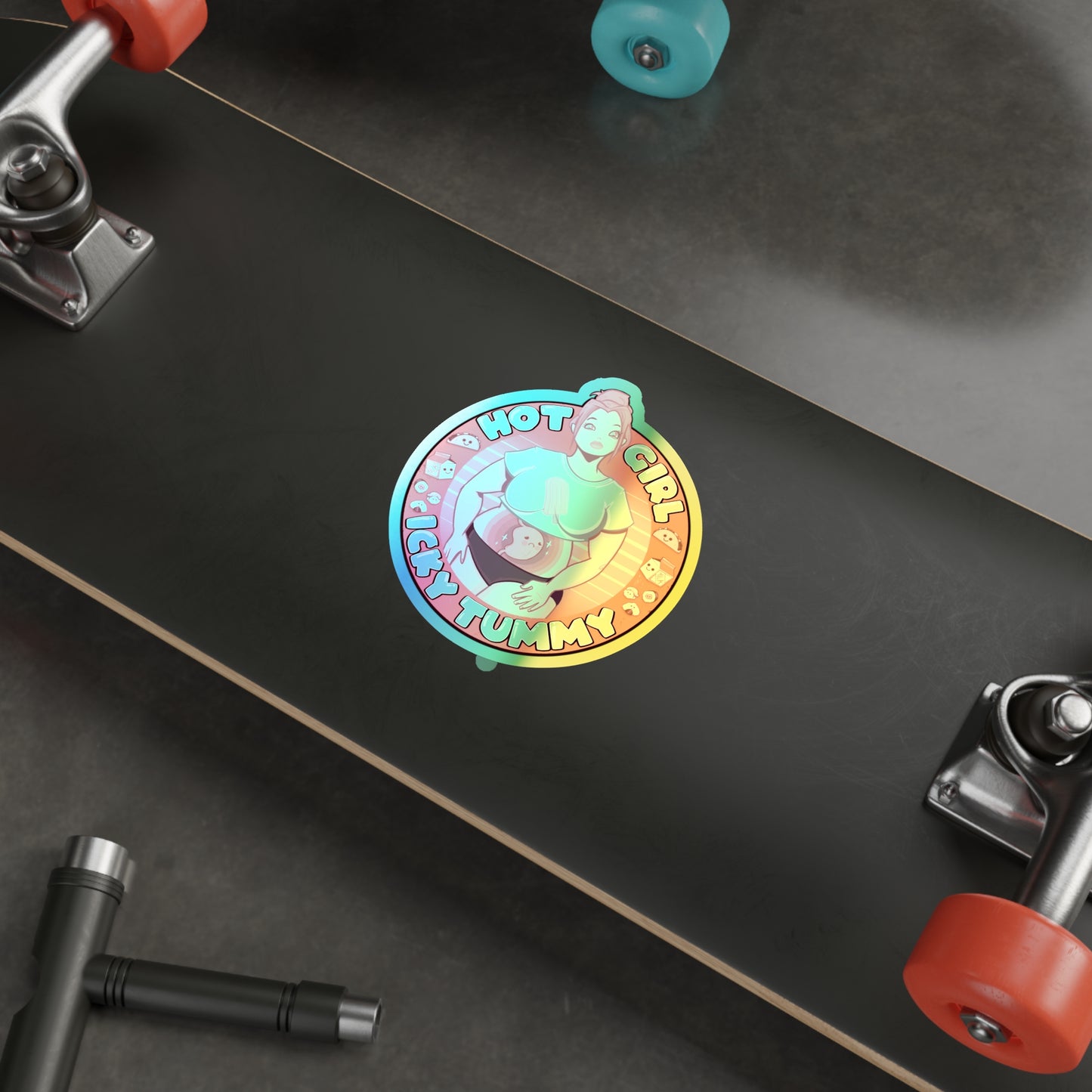 Hot Girl Icky Tummy Holographic Die-cut Stickers