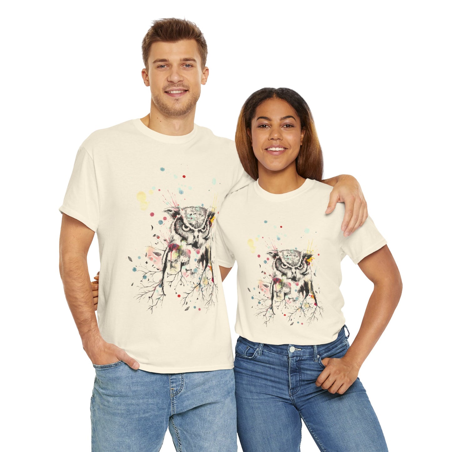 Owl Watercolor Unisex Heavy Cotton Tee