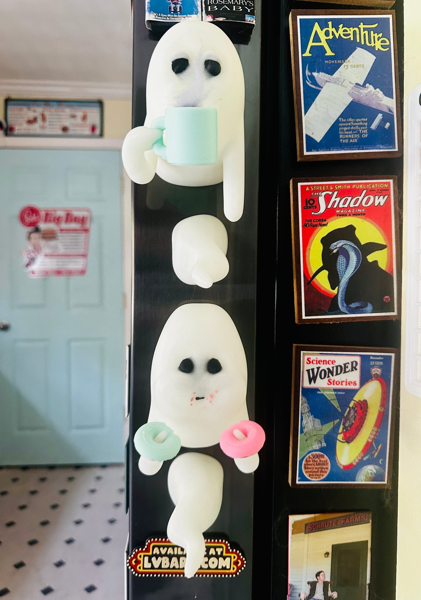 Fridge Frights Glow 3D Print Fridge Magnets (Coffee & Donuts Ghost)