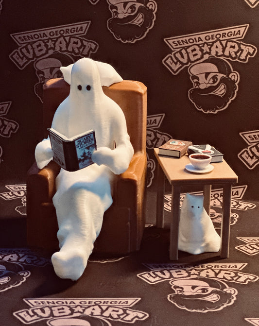Happy Afterlife Reading Ghost & Cats 3D Printed Figure