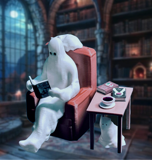 Happy Afterlife Reading Ghost & Cats 3D Printed Figure