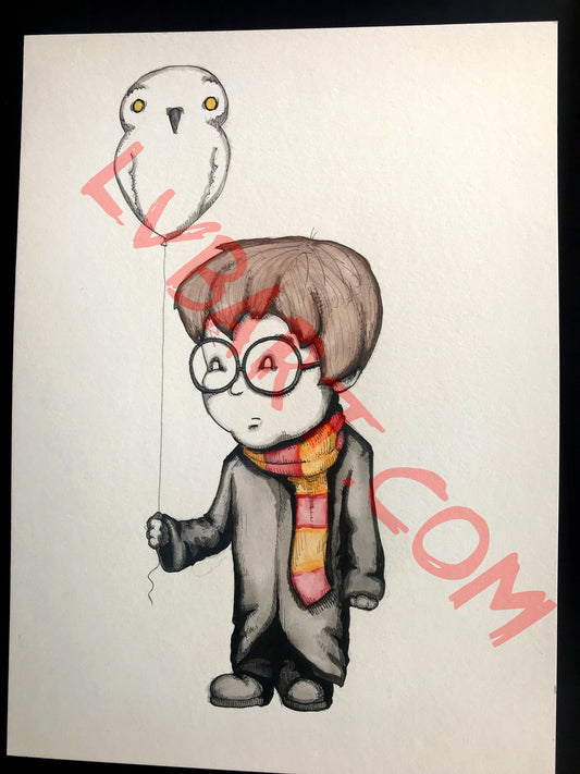Hedwig Balloon 11x15 ORIGINAL Artwork
