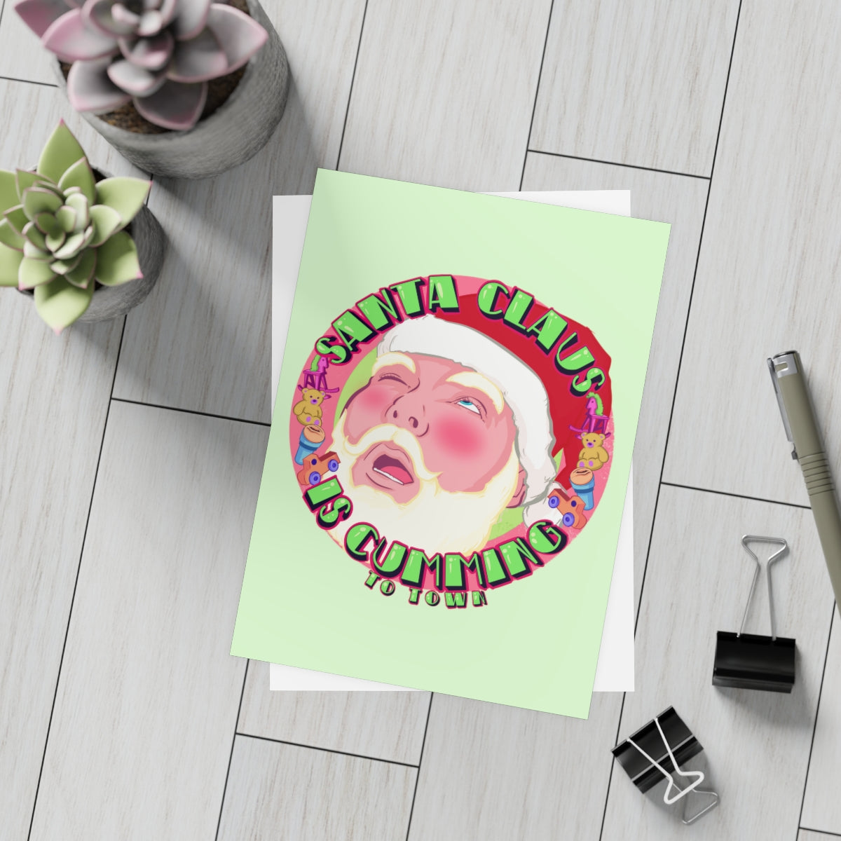 Santa Claus Is Cumming To Town Greeting Card Bundles (10, 30, 50 pcs)
