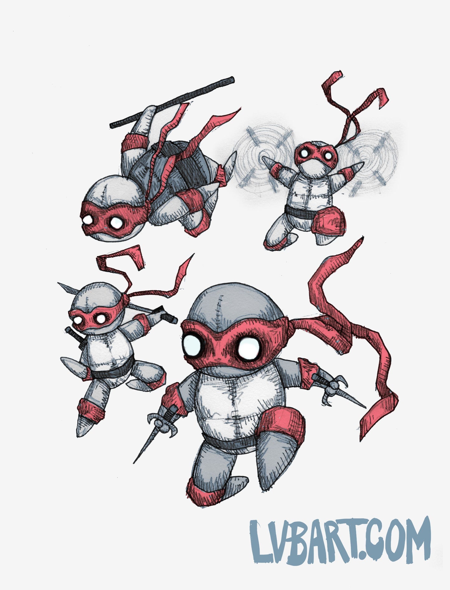 Teenage Mutant Ninja Plushies 3.0 (Red & Black) Fine Art Print