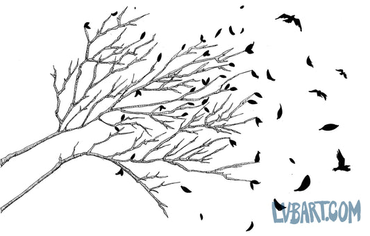 Bird Leaves Black and White Fine Art Print