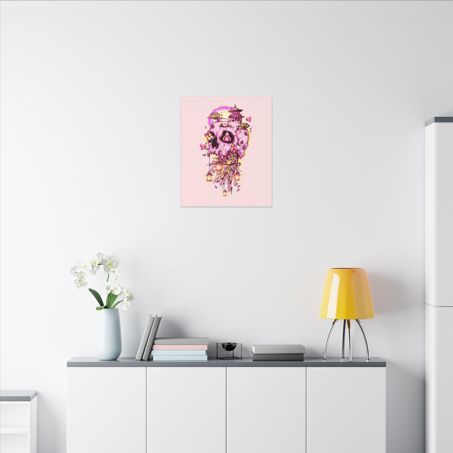 Elemental Skull Cherry Blossom Matte Canvas Stretched