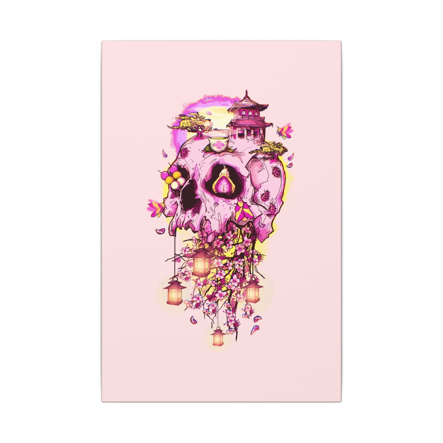 Elemental Skull Cherry Blossom Matte Canvas Stretched