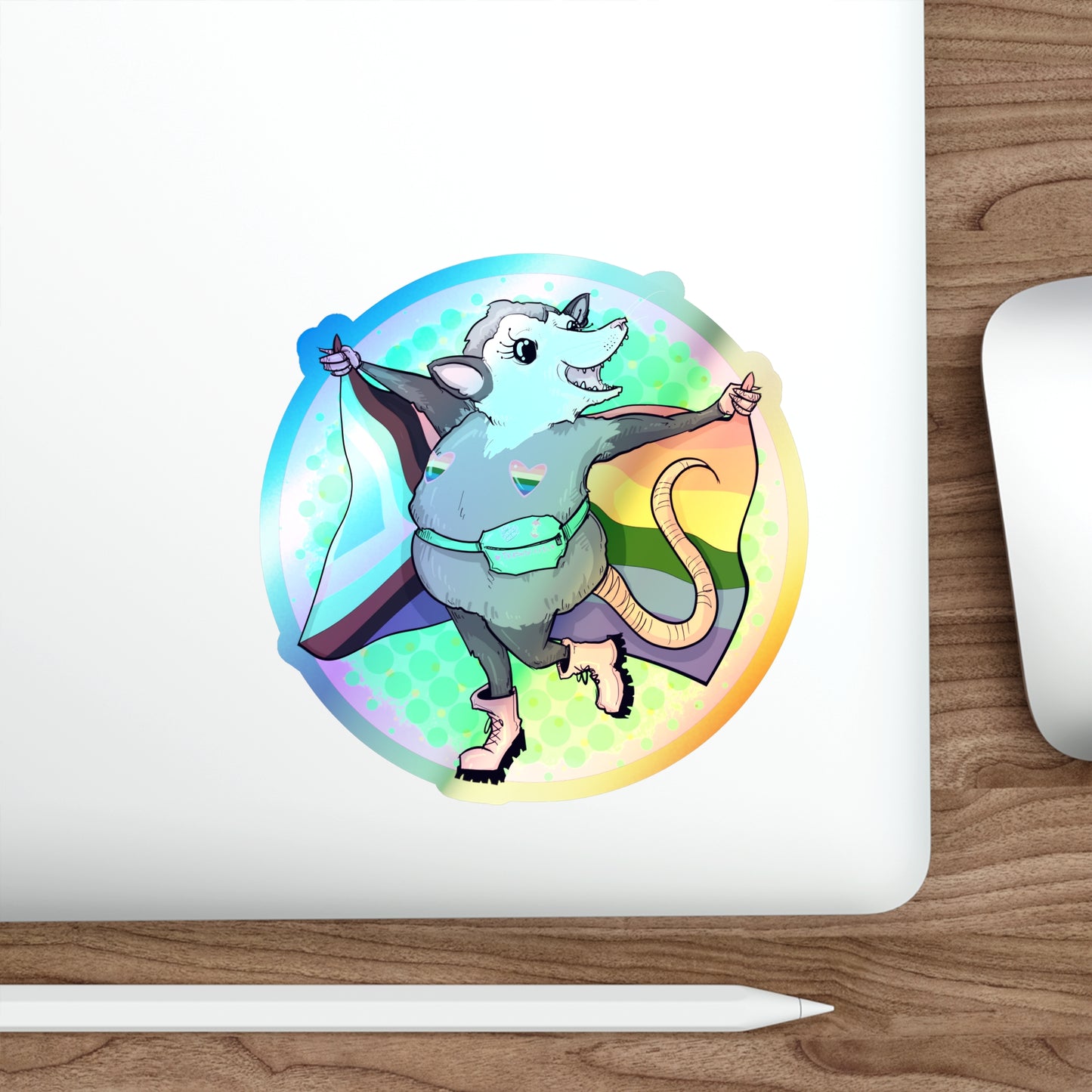 Pride Opossum Holographic Die-cut Stickers