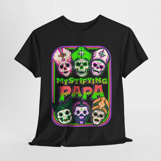 Mystifying Metal Retro Halloween Masks Unisex Heavy Cotton Tee