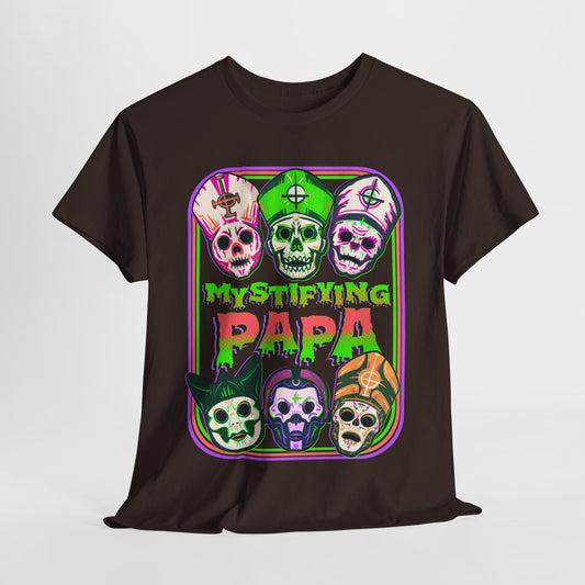 Mystifying Metal Retro Halloween Masks Unisex Heavy Cotton Tee