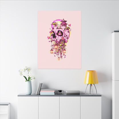 Elemental Skull Cherry Blossom Matte Canvas Stretched