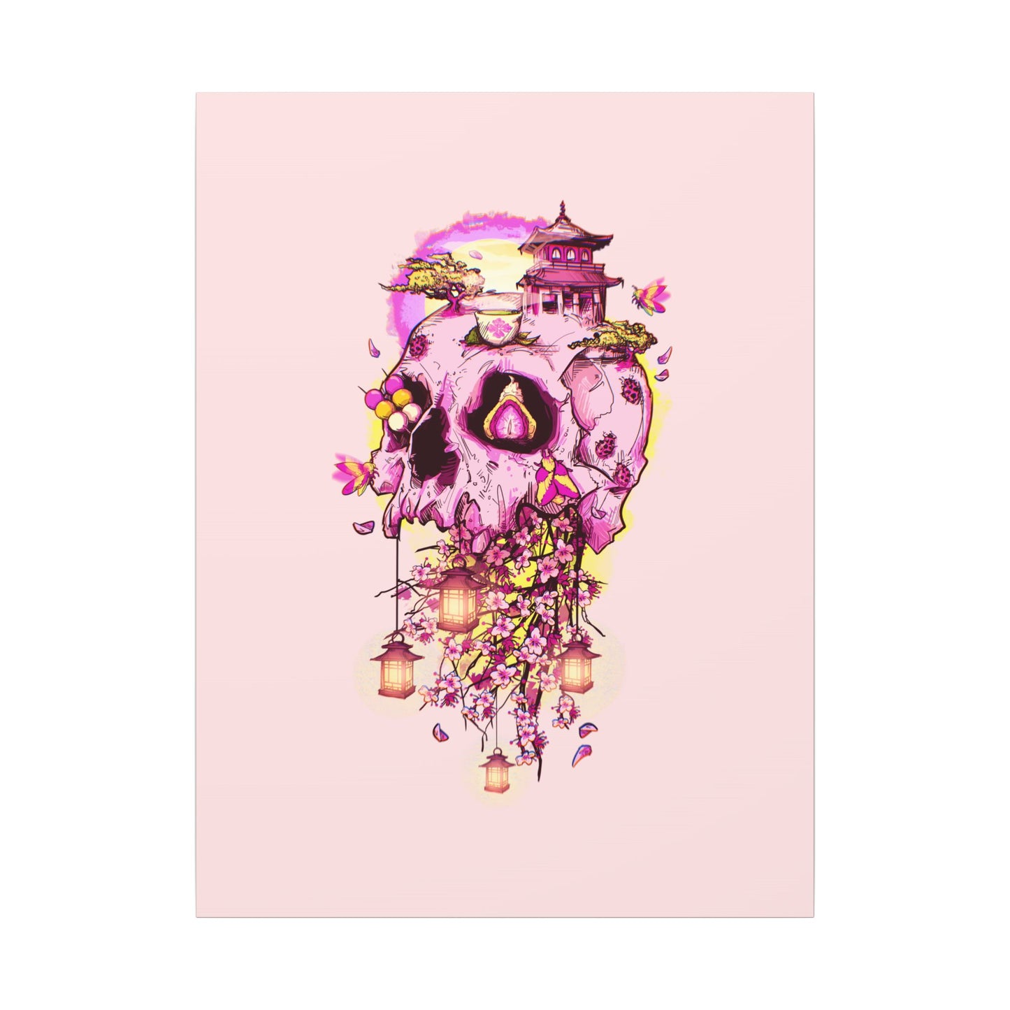 Elemental Skull Cherry Blossom Matte Canvas Stretched