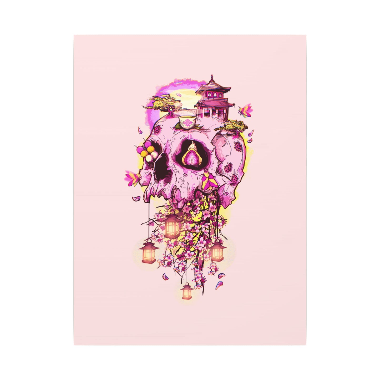 Elemental Skull Cherry Blossom Matte Canvas Stretched