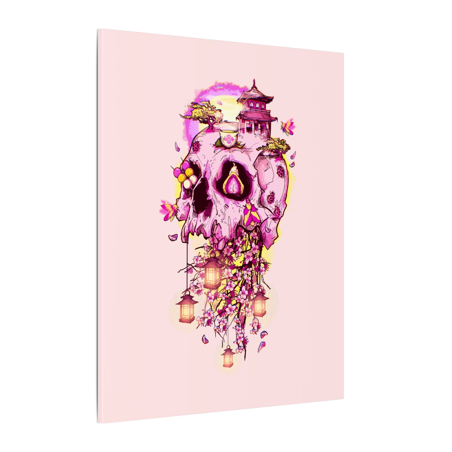 Elemental Skull Cherry Blossom Matte Canvas Stretched