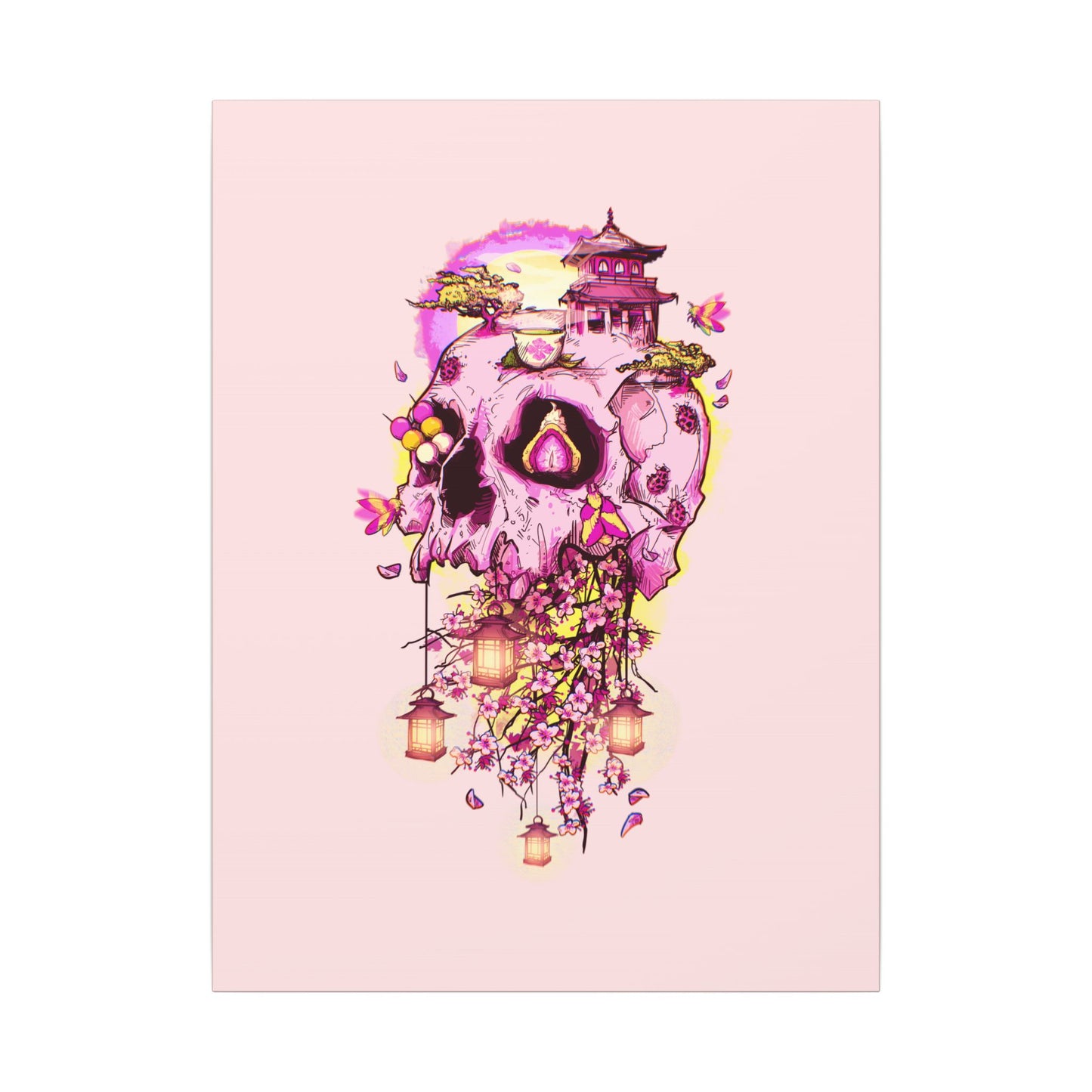 Elemental Skull Cherry Blossom Matte Canvas Stretched