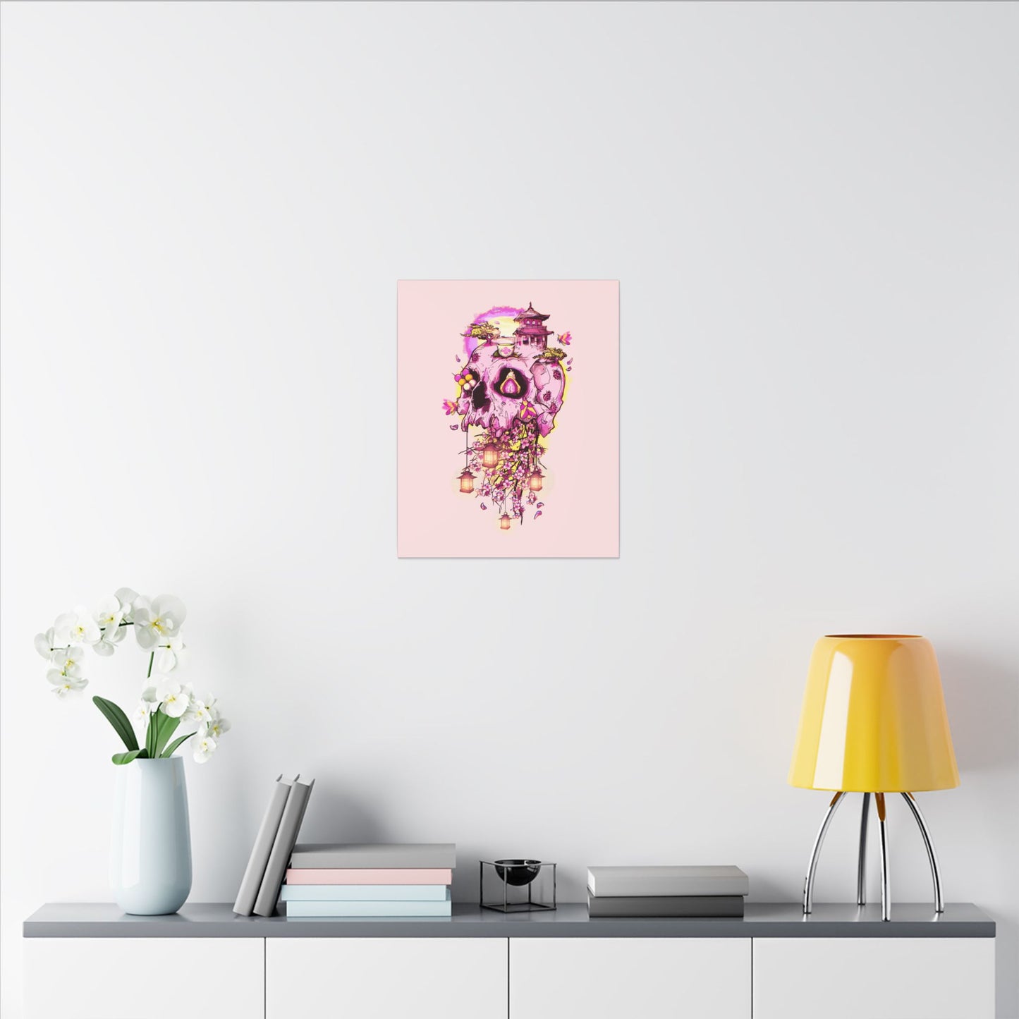 Elemental Skull Cherry Blossom Matte Canvas Stretched
