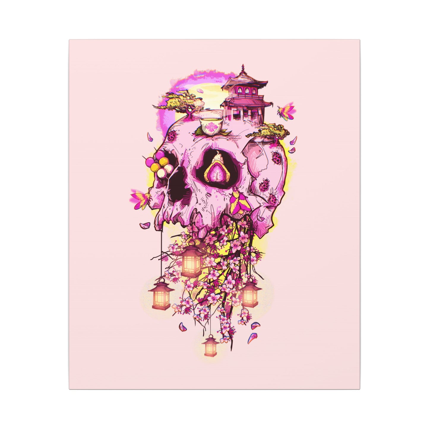 Elemental Skull Cherry Blossom Matte Canvas Stretched