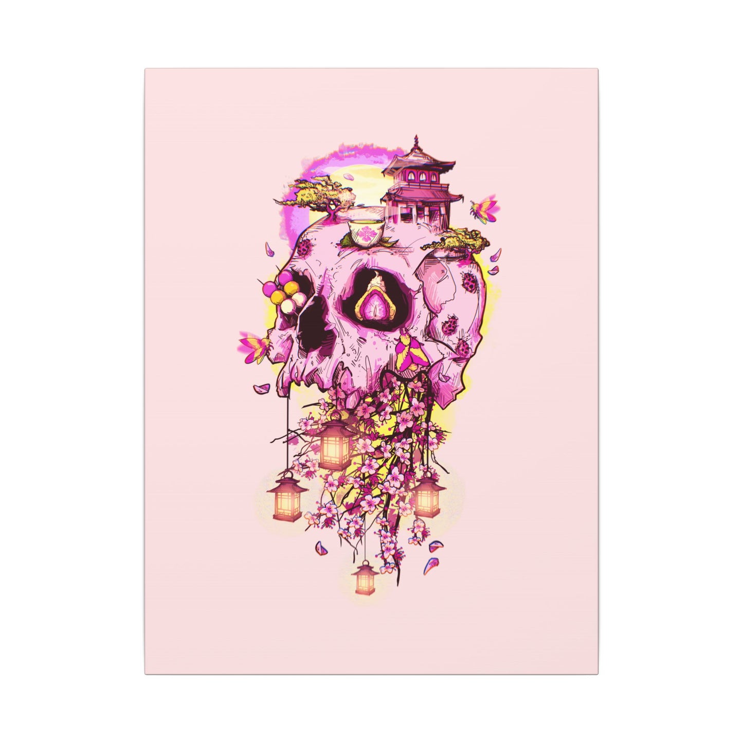 Elemental Skull Cherry Blossom Matte Canvas Stretched