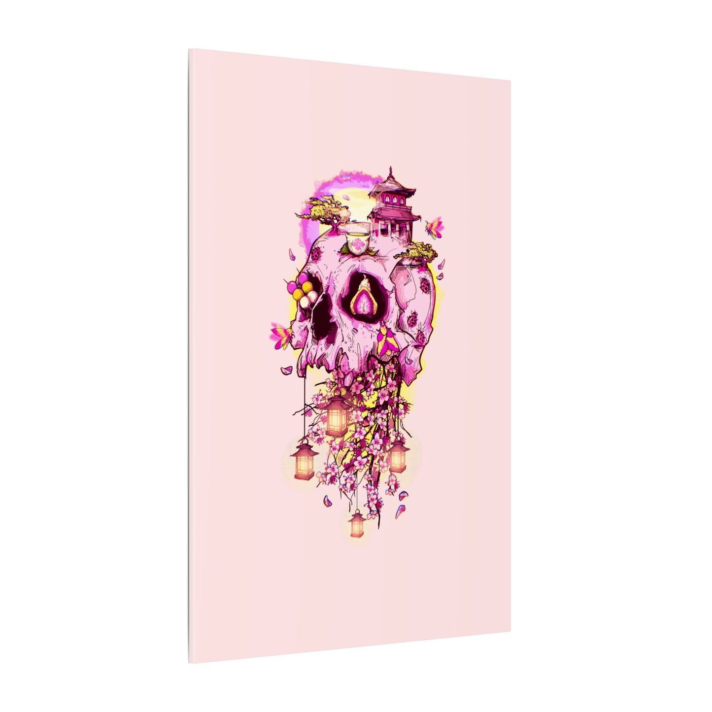 Elemental Skull Cherry Blossom Matte Canvas Stretched