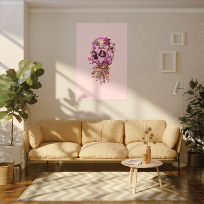 Elemental Skull Cherry Blossom Matte Canvas Stretched