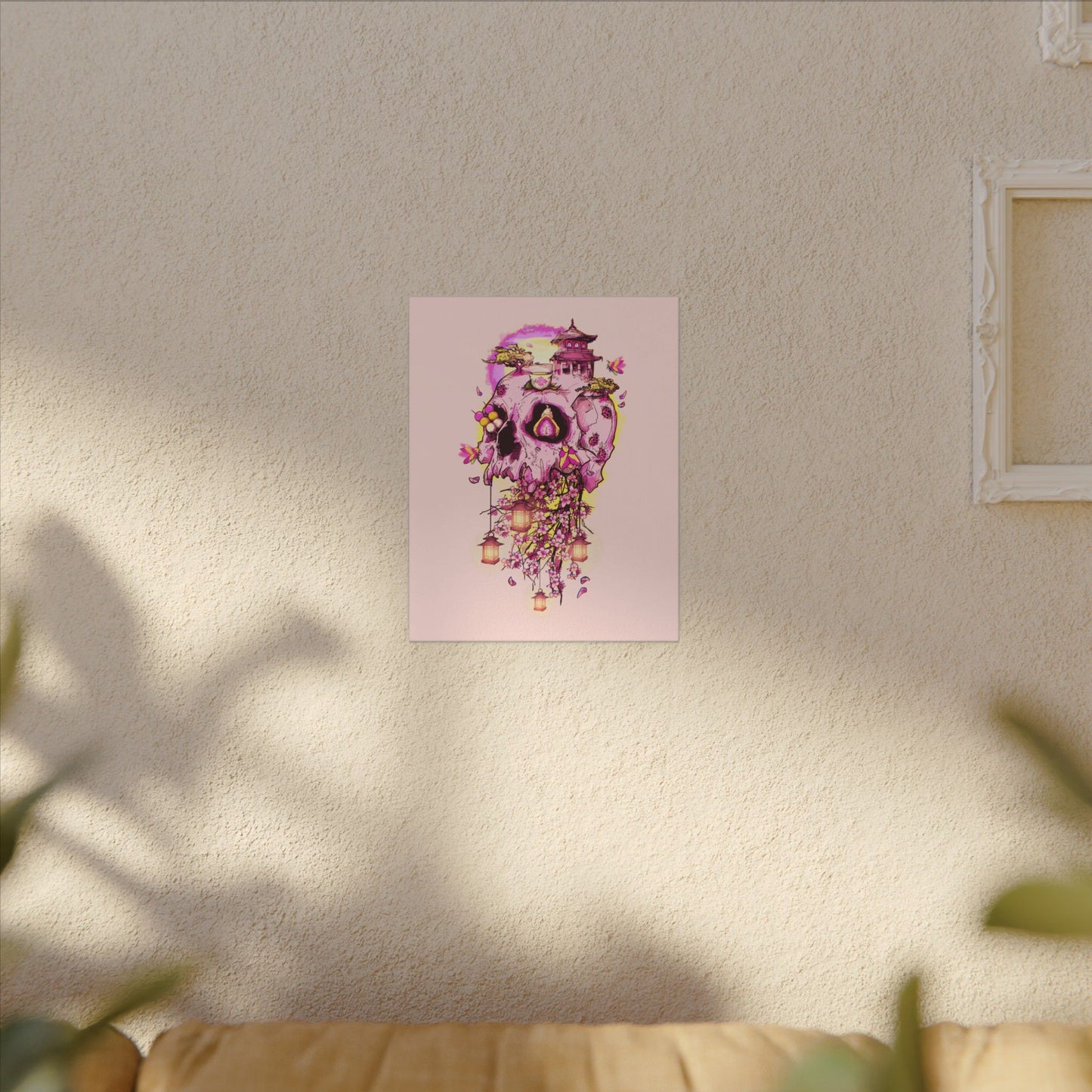 Elemental Skull Cherry Blossom Matte Canvas Stretched