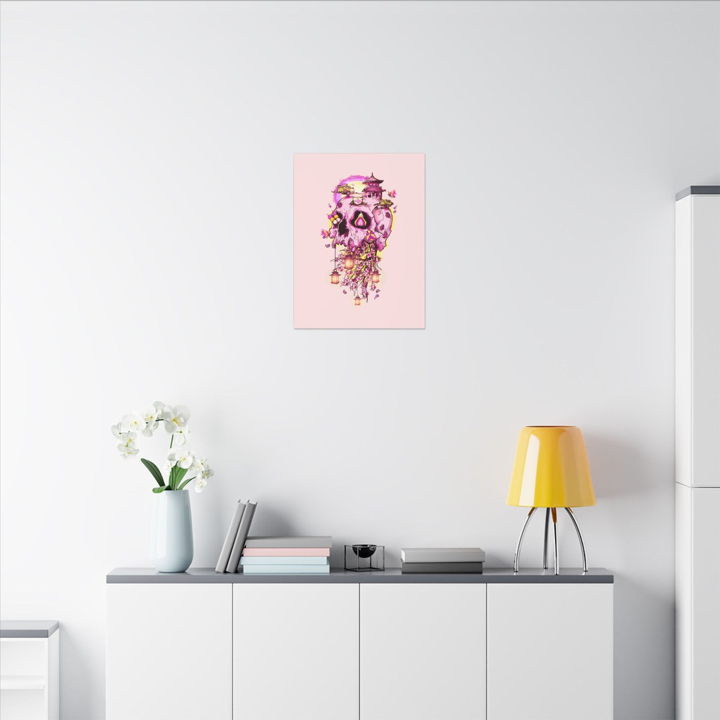 Elemental Skull Cherry Blossom Matte Canvas Stretched